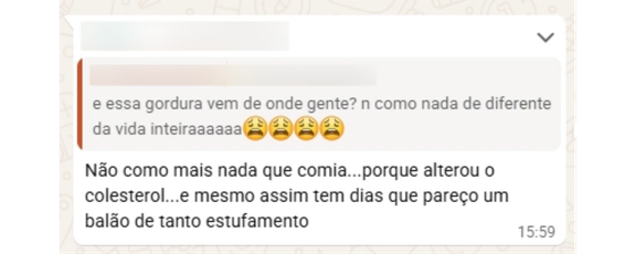 Relato sobre estufamento e mudanças no corpo